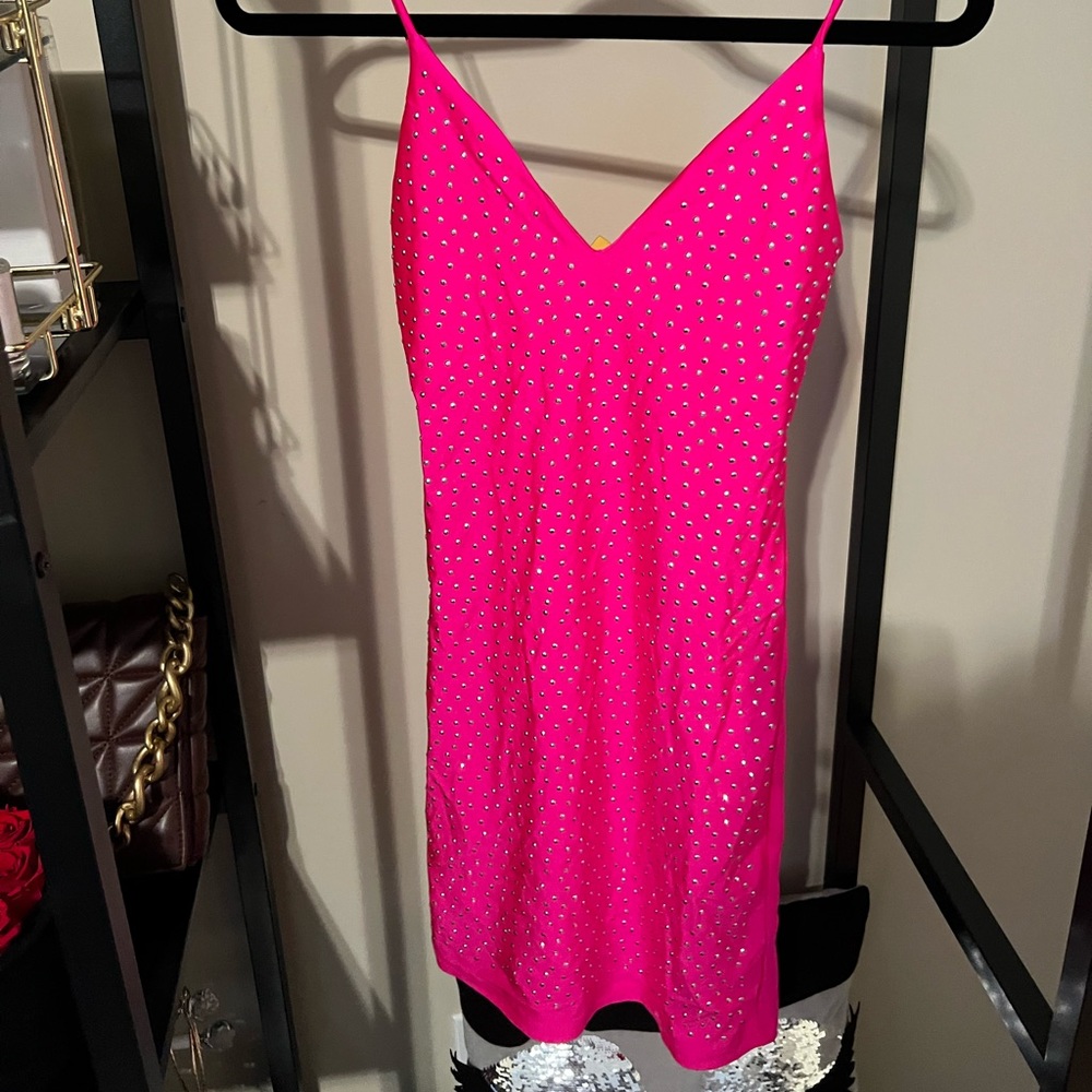 Bodycon Studded Neon Fuchsia Dress - size small